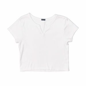 BRANDY MELVILLE White Cropped Short Sleeve Shirt One Size